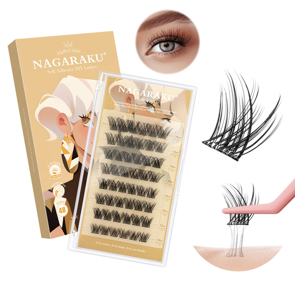 NAGARAKU DIY Grafting Lashes Self Adhesive NO Glue Needed Cluster Lash