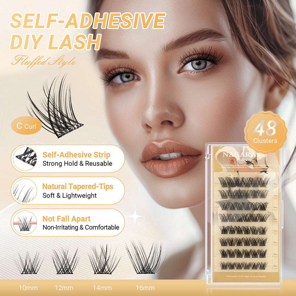 NAGARAKU DIY Grafting Lashes Self Adhesive NO Glue Needed Cluster Lash