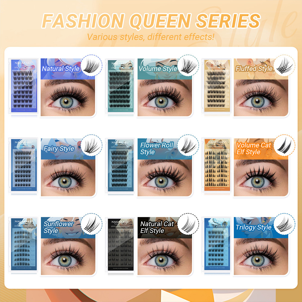NAGARAKU DIY Grafting Lashes Self Adhesive NO Glue Needed Cluster Lash