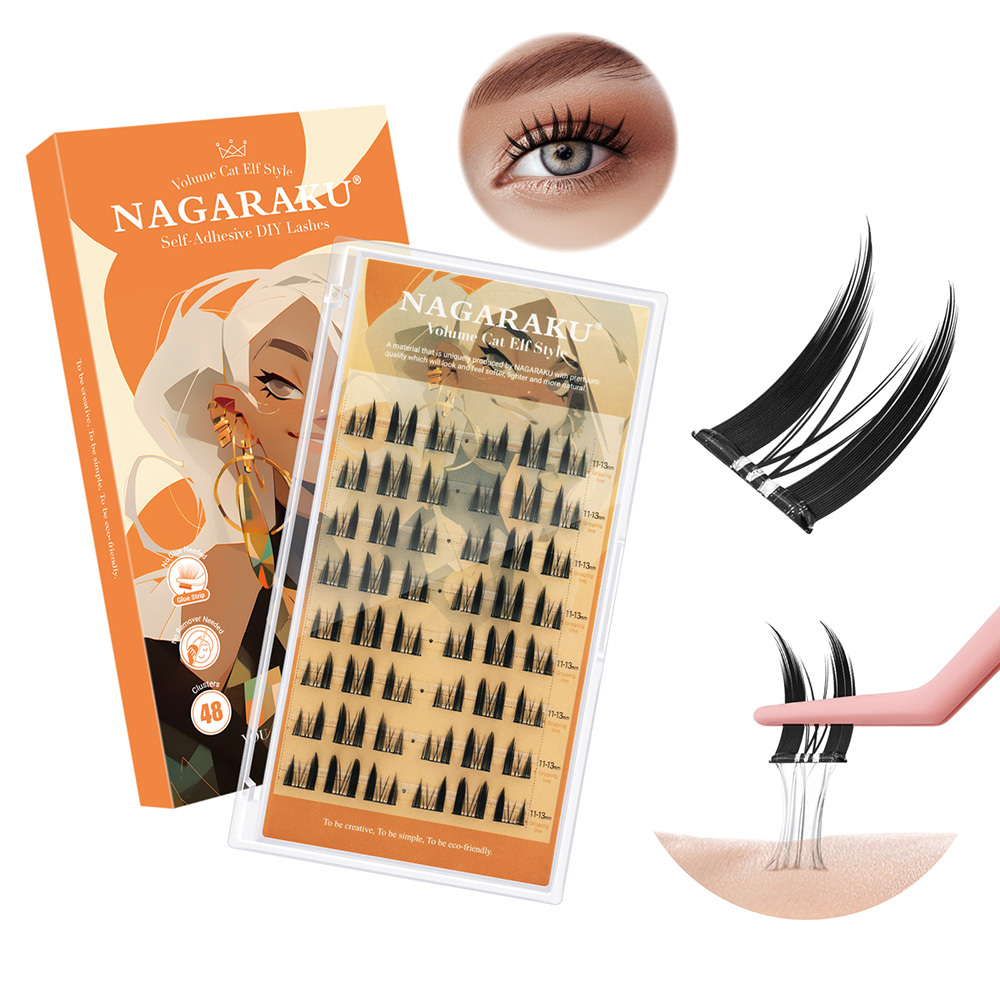 NAGARAKU DIY Grafting Lashes Self Adhesive NO Glue Needed Cluster Lash