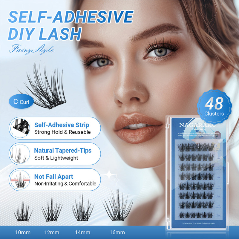 NAGARAKU DIY Grafting Lashes Self Adhesive NO Glue Needed Cluster Lash