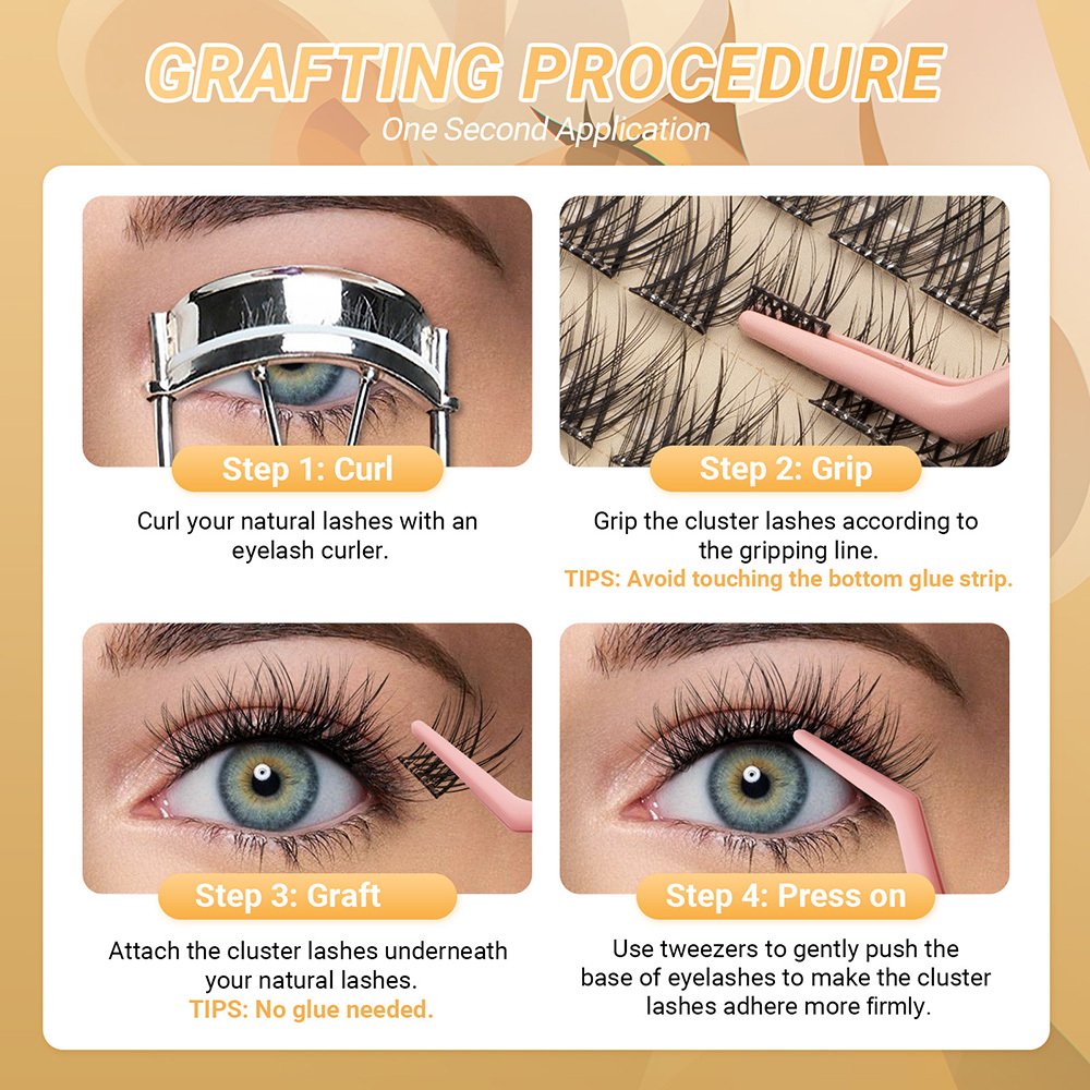 NAGARAKU DIY Grafting Lashes Self Adhesive NO Glue Needed Cluster Lash