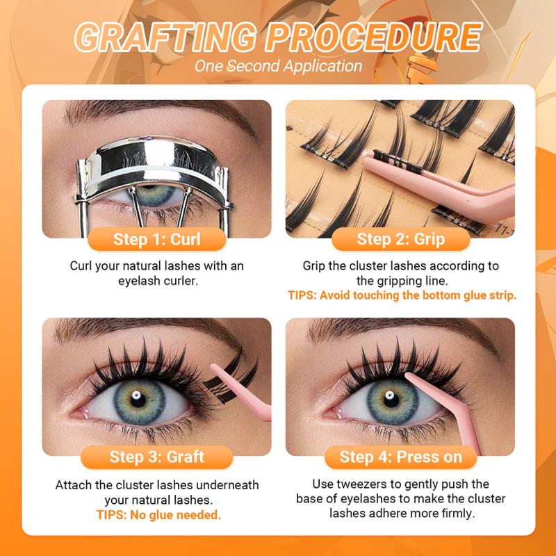 NAGARAKU DIY Grafting Lashes Self Adhesive NO Glue Needed Cluster Lash