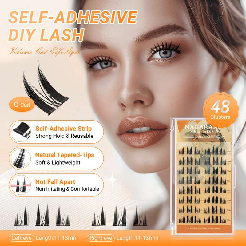 NAGARAKU DIY Grafting Lashes Self Adhesive NO Glue Needed Cluster Lash