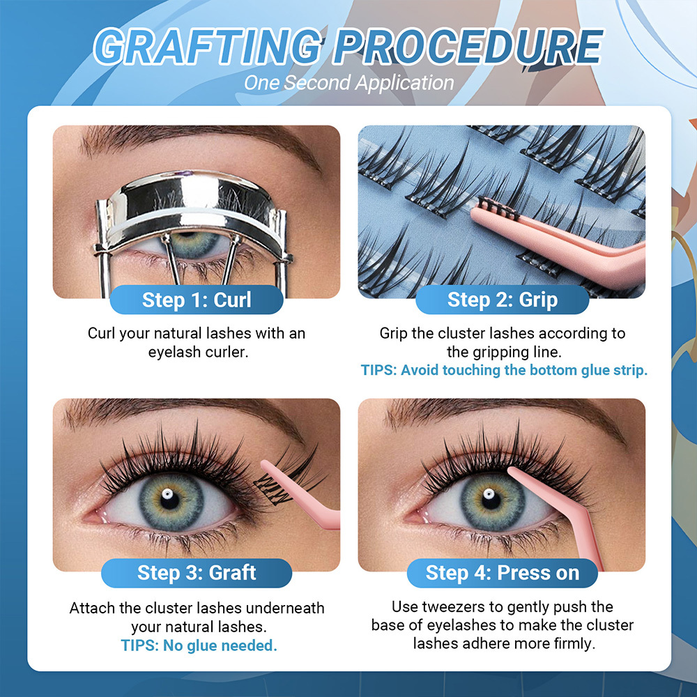NAGARAKU DIY Grafting Lashes Self Adhesive NO Glue Needed Cluster Lash