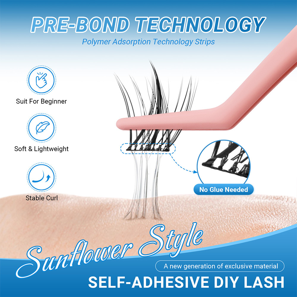 NAGARAKU DIY Grafting Lashes Self Adhesive NO Glue Needed Cluster Lash