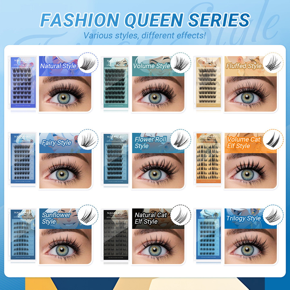 NAGARAKU DIY Grafting Lashes Self Adhesive NO Glue Needed Cluster Lash