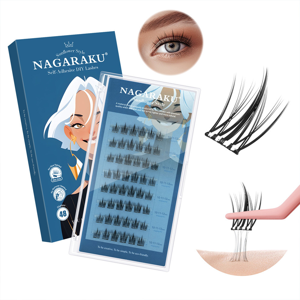 NAGARAKU DIY Grafting Lashes Self Adhesive NO Glue Needed Cluster Lash
