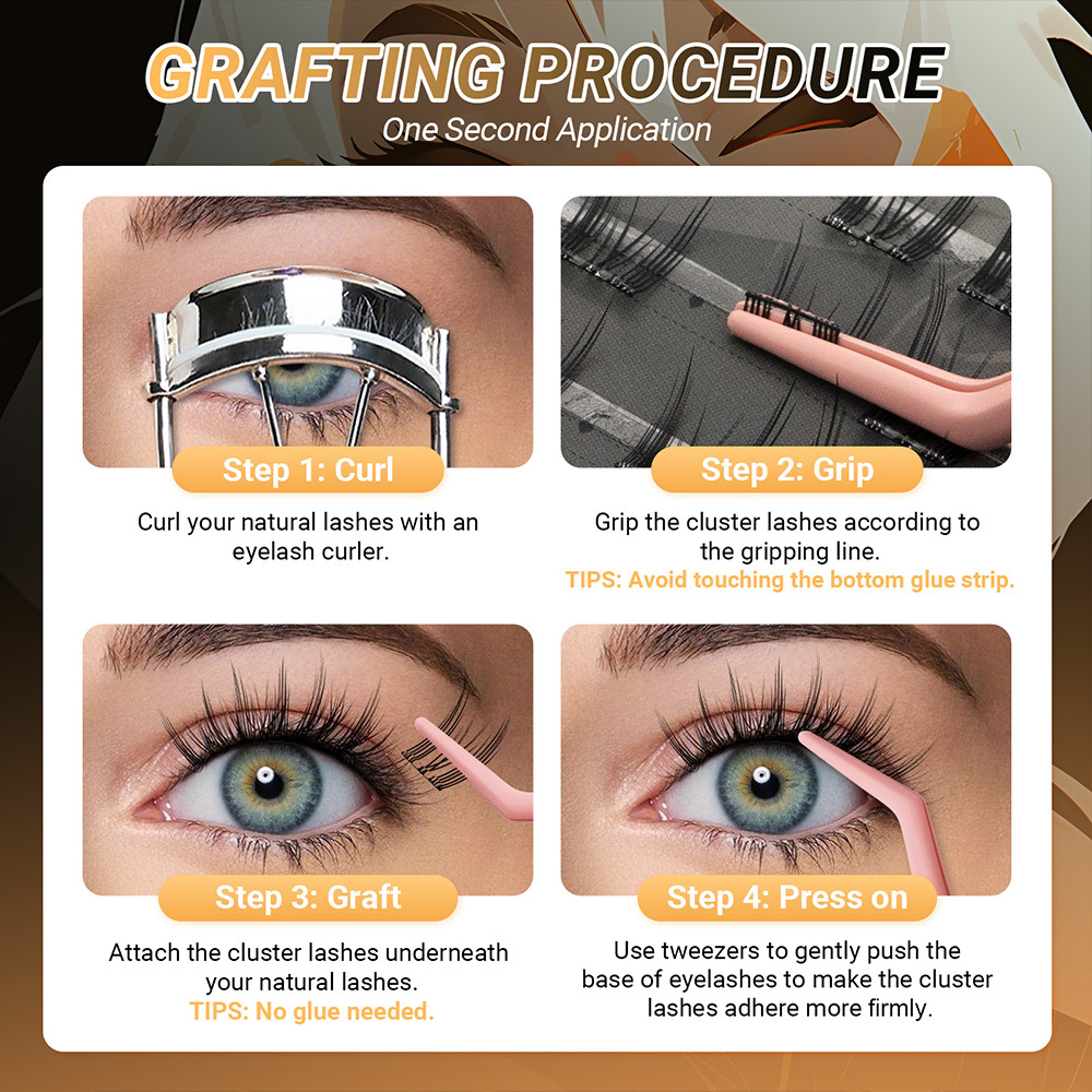 NAGARAKU DIY Grafting Lashes Self Adhesive NO Glue Needed Cluster Lash