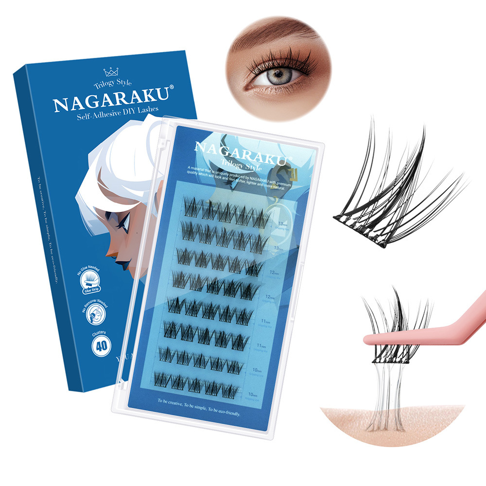 NAGARAKU DIY Grafting Lashes Self Adhesive NO Glue Needed Cluster Lash
