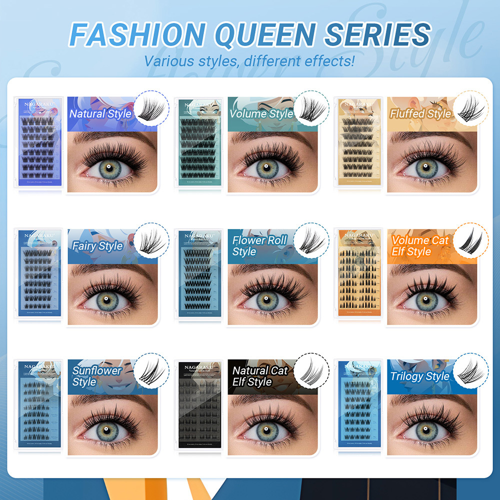 NAGARAKU DIY Grafting Lashes Self Adhesive NO Glue Needed Cluster Lash