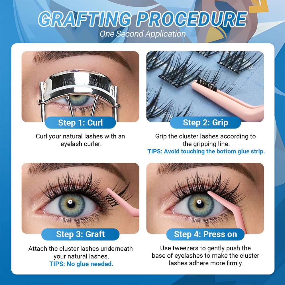 NAGARAKU DIY Grafting Lashes Self Adhesive NO Glue Needed Cluster Lash