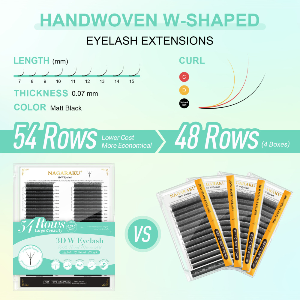 NAGARAKU 3D W Eyelash Extension 54 Lines Big Capacity