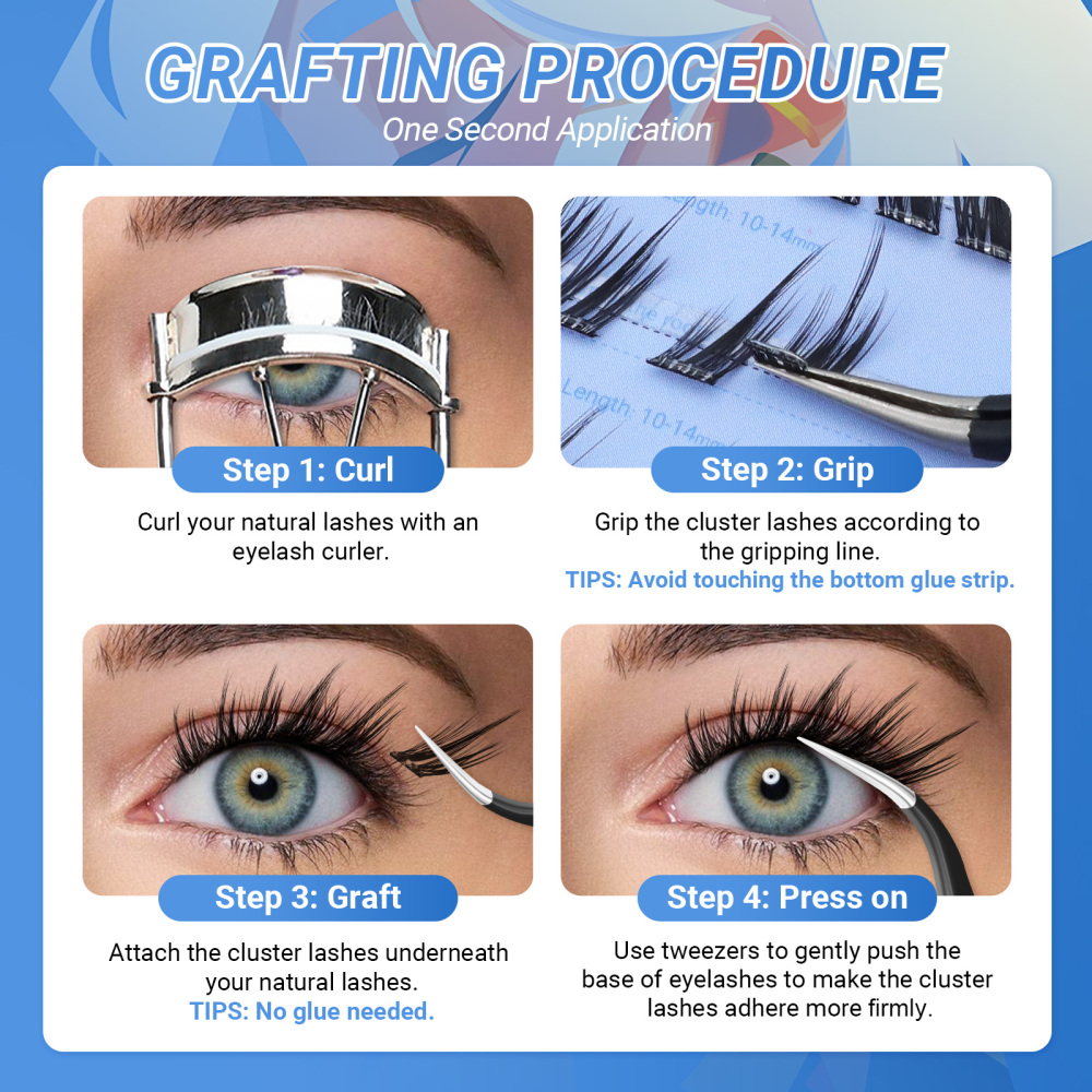 NAGARAKU DIY Grafting Lashes Self Adhesive NO Glue Needed Cluster Lash