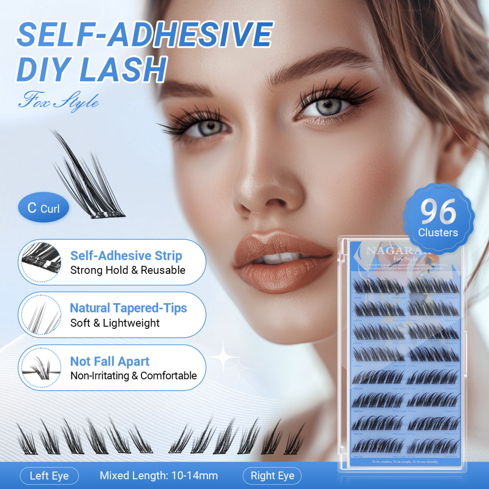 NAGARAKU DIY Grafting Lashes Self Adhesive NO Glue Needed Cluster Lash