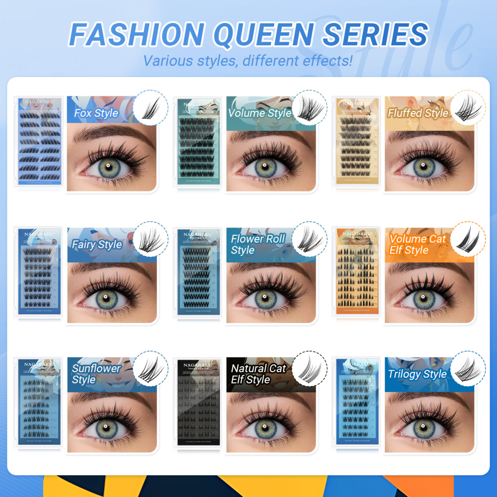 NAGARAKU DIY Grafting Lashes Self Adhesive NO Glue Needed Cluster Lash