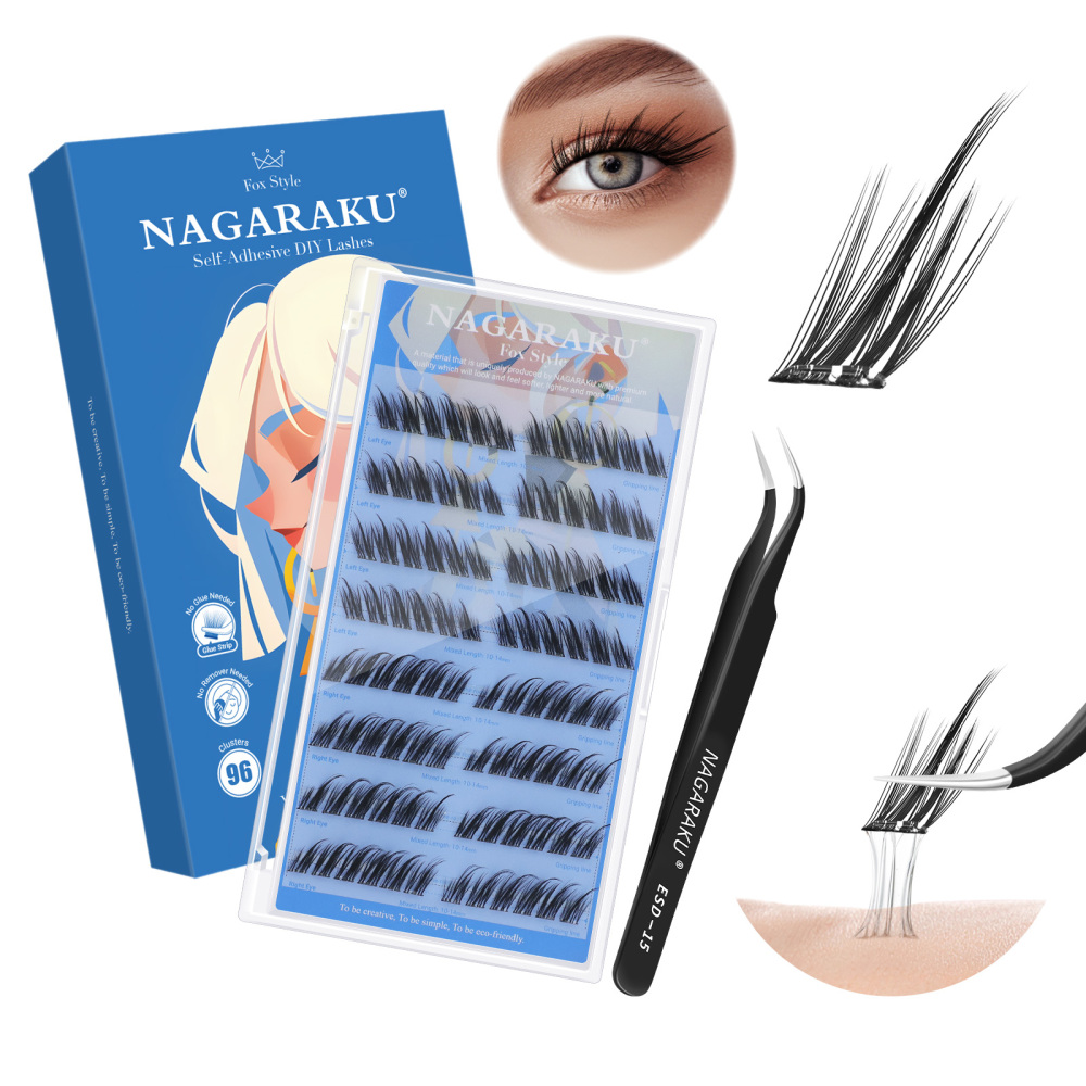 NAGARAKU DIY Grafting Lashes Self Adhesive NO Glue Needed Cluster Lash