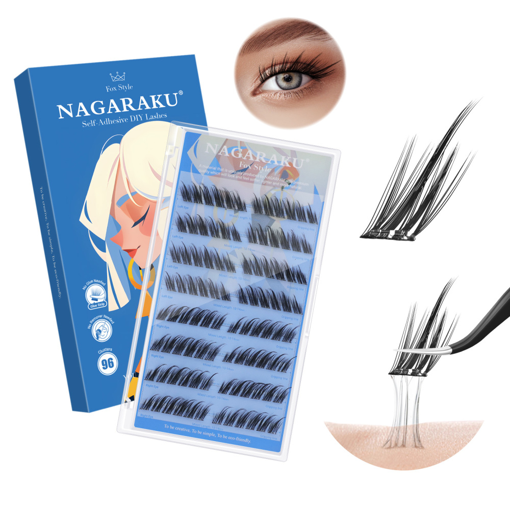 NAGARAKU DIY Grafting Lashes Self Adhesive NO Glue Needed Cluster Lash