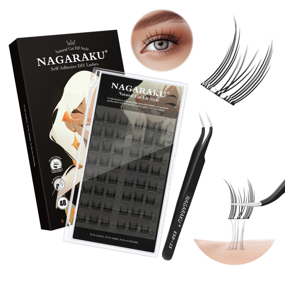 NAGARAKU DIY Grafting Lashes Self Adhesive NO Glue Needed Cluster Lash