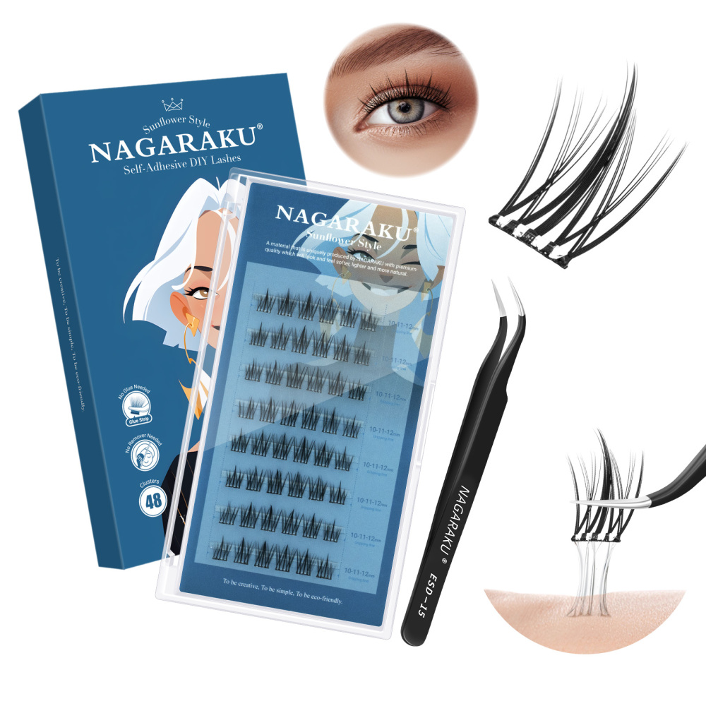 NAGARAKU DIY Grafting Lashes Self Adhesive NO Glue Needed Cluster Lash