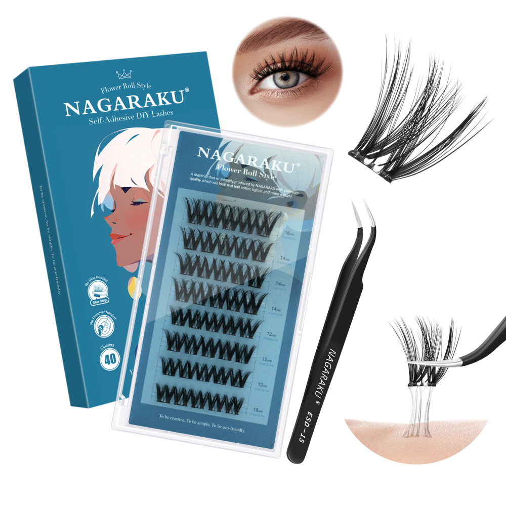 NAGARAKU DIY Grafting Lashes Self Adhesive NO Glue Needed Cluster Lash