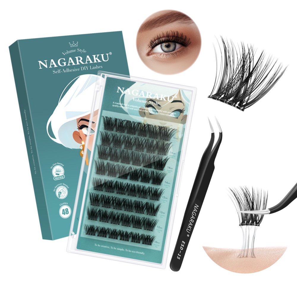 NAGARAKU DIY Grafting Lashes Self Adhesive NO Glue Needed Cluster Lash