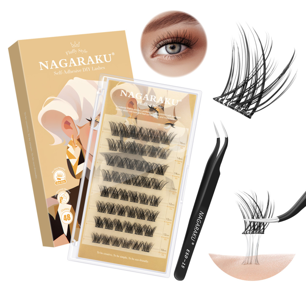 NAGARAKU DIY Grafting Lashes Self Adhesive NO Glue Needed Cluster Lash