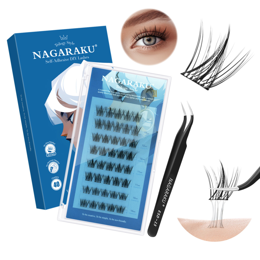 NAGARAKU DIY Grafting Lashes Self Adhesive NO Glue Needed Cluster Lash