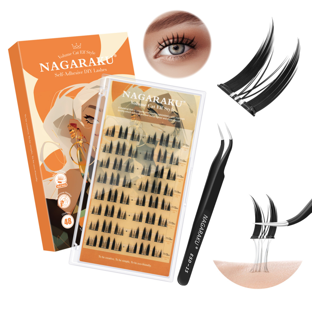 NAGARAKU DIY Grafting Lashes Self Adhesive NO Glue Needed Cluster Lash