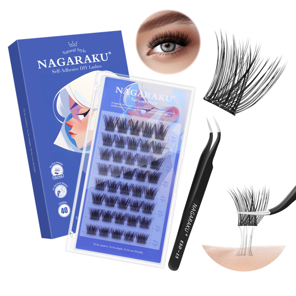 NAGARAKU DIY Grafting Lashes Self Adhesive NO Glue Needed Cluster Lash