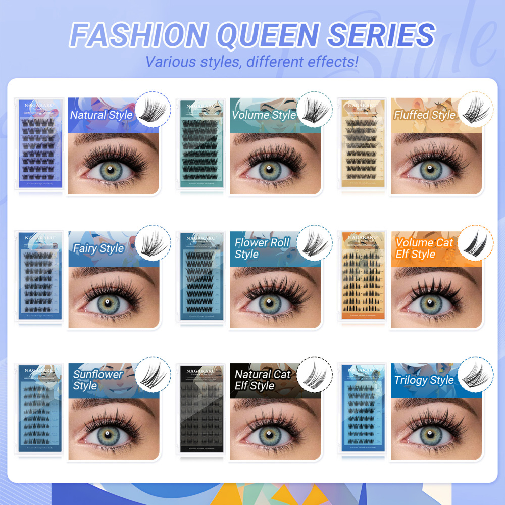 NAGARAKU DIY Grafting Lashes Self Adhesive NO Glue Needed Cluster Lash