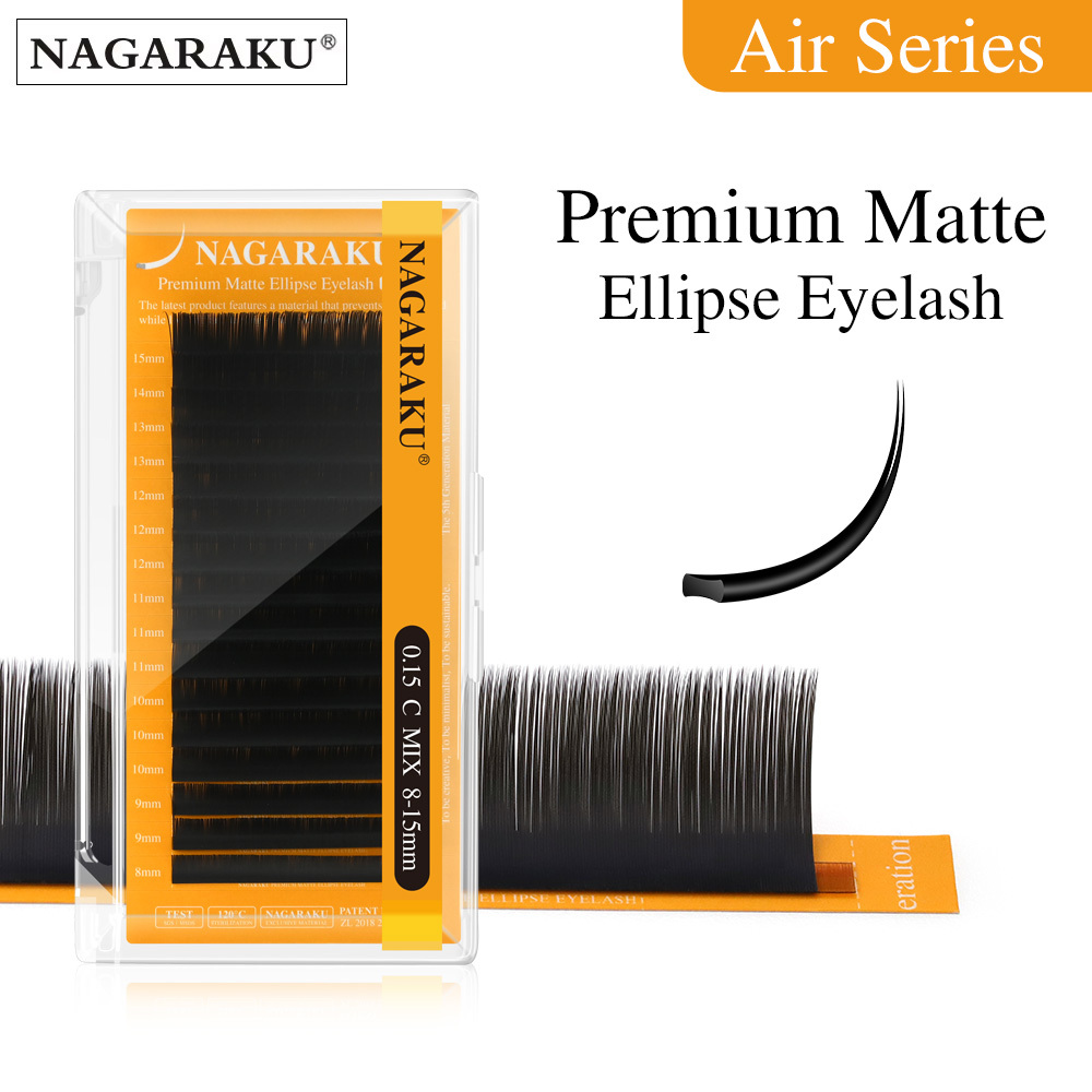 NAGARAKU Double Tips Ellipse Eyelashes Matte Black Air Series