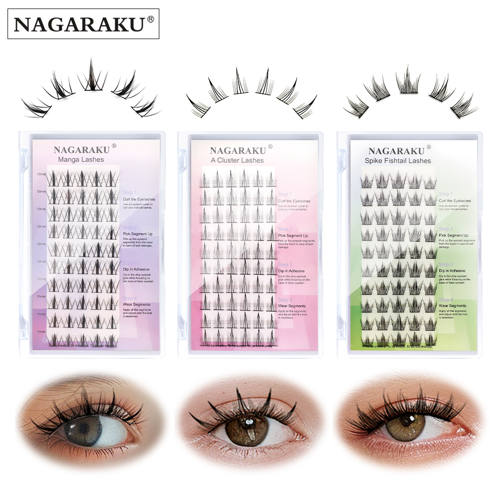 NAGARAKU DIY Cluster Eyelashes Spike Fishtail A Shaped Manga Lashes