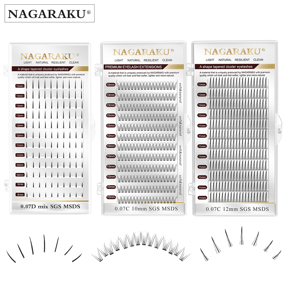 NAGARAKU Spikes Cluster Lashes A Shape Tapered Flat Base Lashes  Fish Tail Lashes Self Grafting Eyelashes Makeup