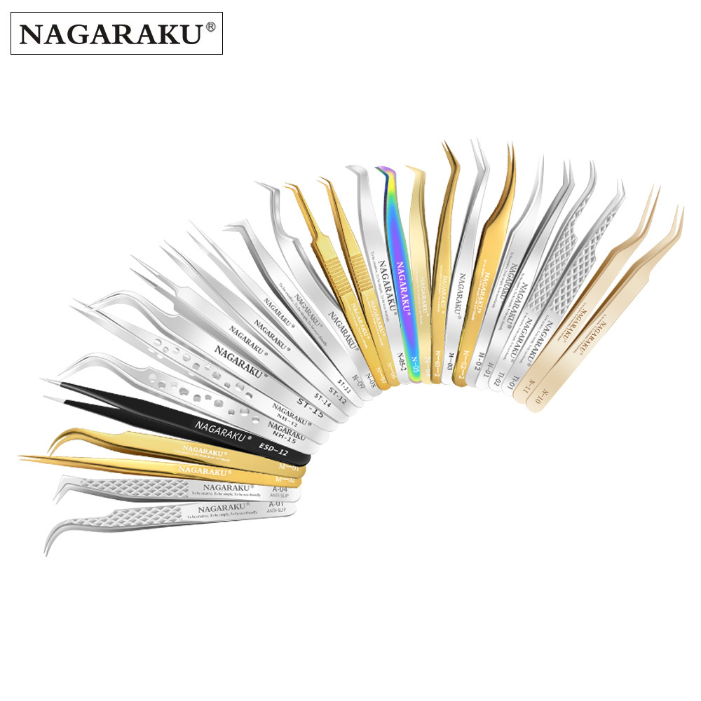 NAGARAKU Eyelash Extension Tweezers Makeup Stainless Steel Non-magnetic Pincet False Eyelash Tweezers 3D accurate tweezers