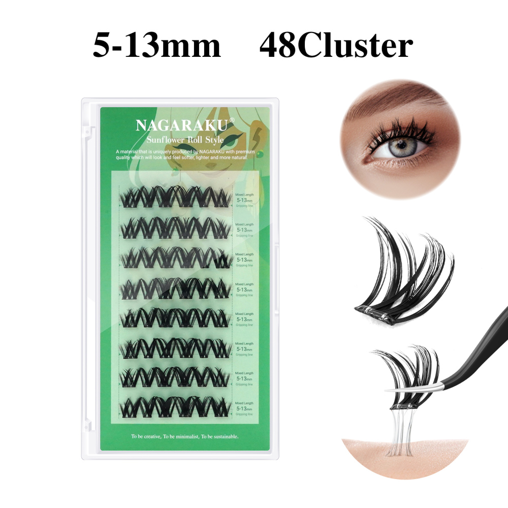 NAGARAKU DIY Grafting Lashes Self Adhesive NO Glue Needed Cluster Lash