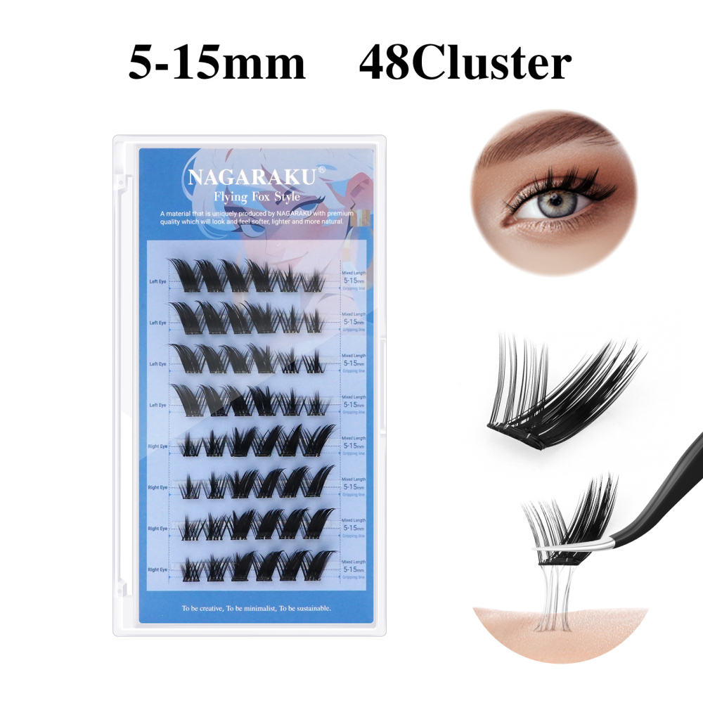NAGARAKU DIY Grafting Lashes Self Adhesive NO Glue Needed Cluster Lash