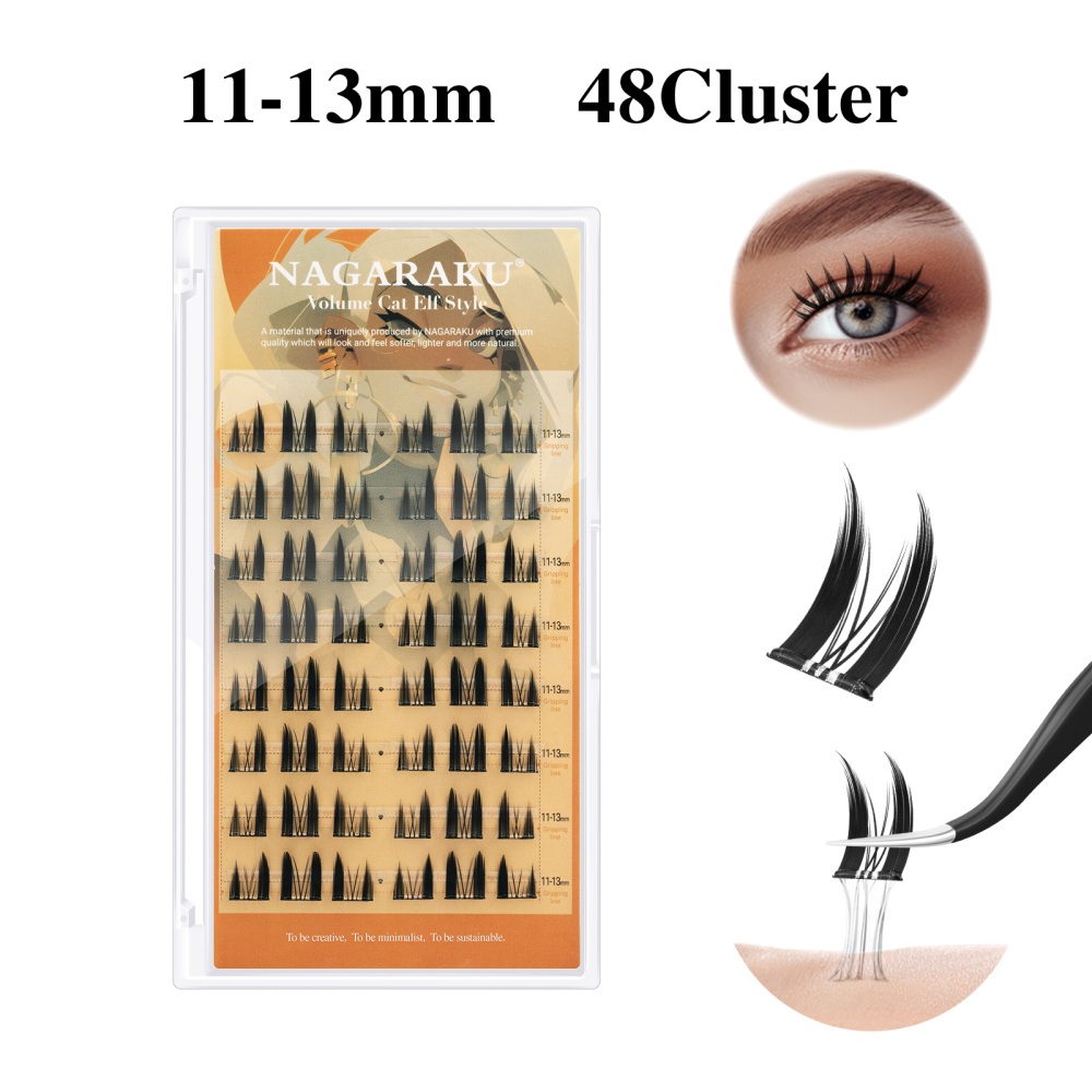 NAGARAKU DIY Grafting Lashes Self Adhesive NO Glue Needed Cluster Lash