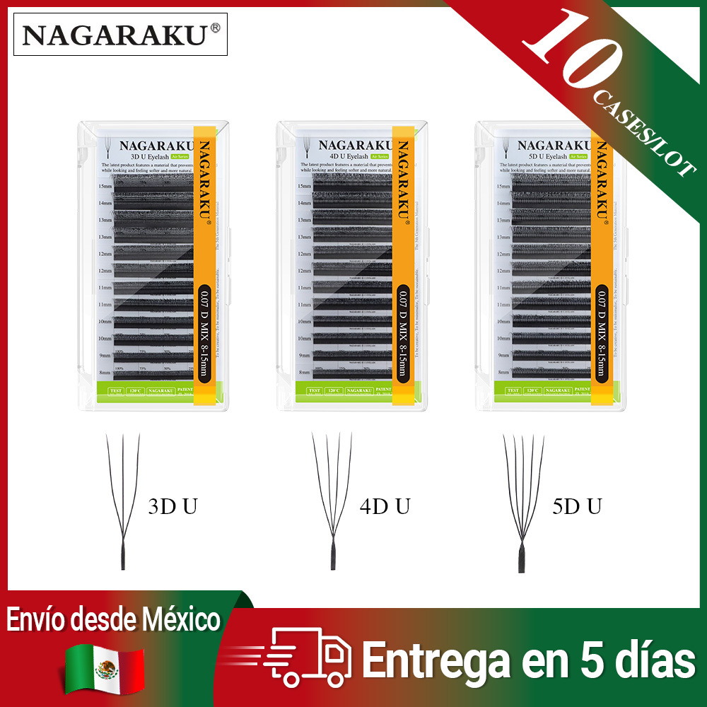 NAGARAKU Fast Shipping From Mexico 10 Cases 3D/4D/5D U Shaped Eyelash Extension