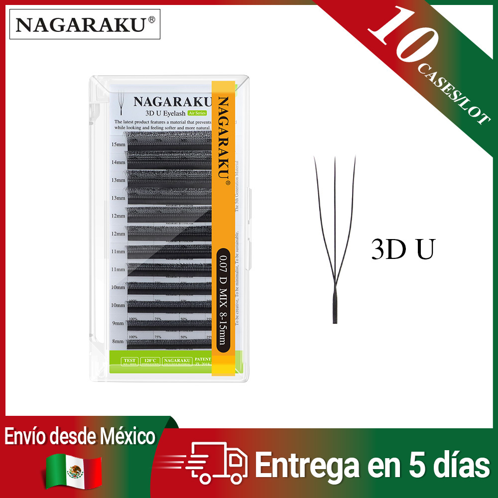 NAGARAKU Fast Shipping From Mexico 10 Cases 3D/4D/5D U Shaped Eyelash Extension