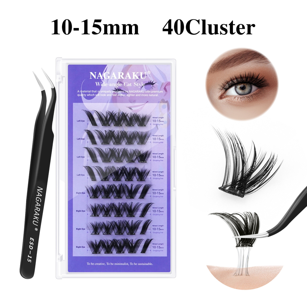 NAGARAKU  Self Adhesive DIY Cluster Lashes Tweezers Included