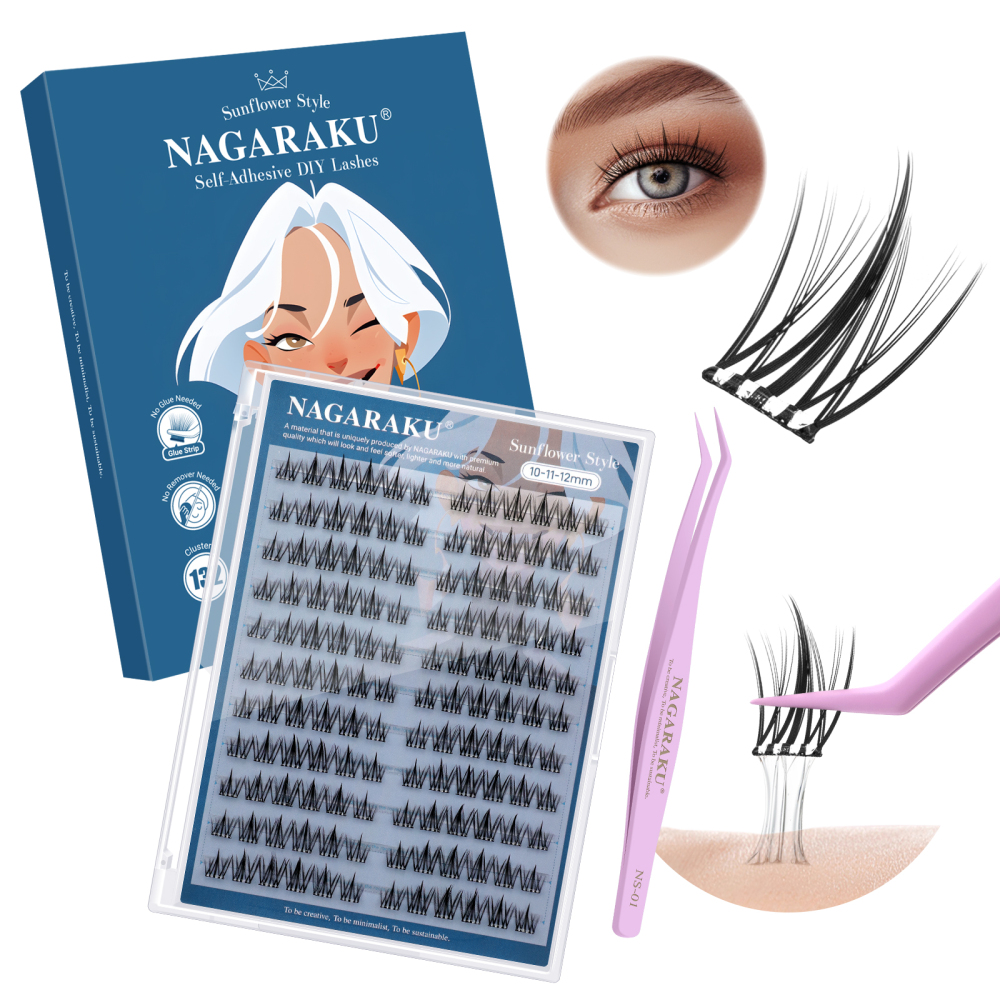 NAGARAKU  Self Adhesive DIY Cluster Lashes Tweezers Included