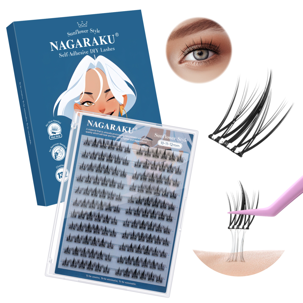 NAGARAKU  Self Adhesive DIY Cluster Lashes Tweezers Included