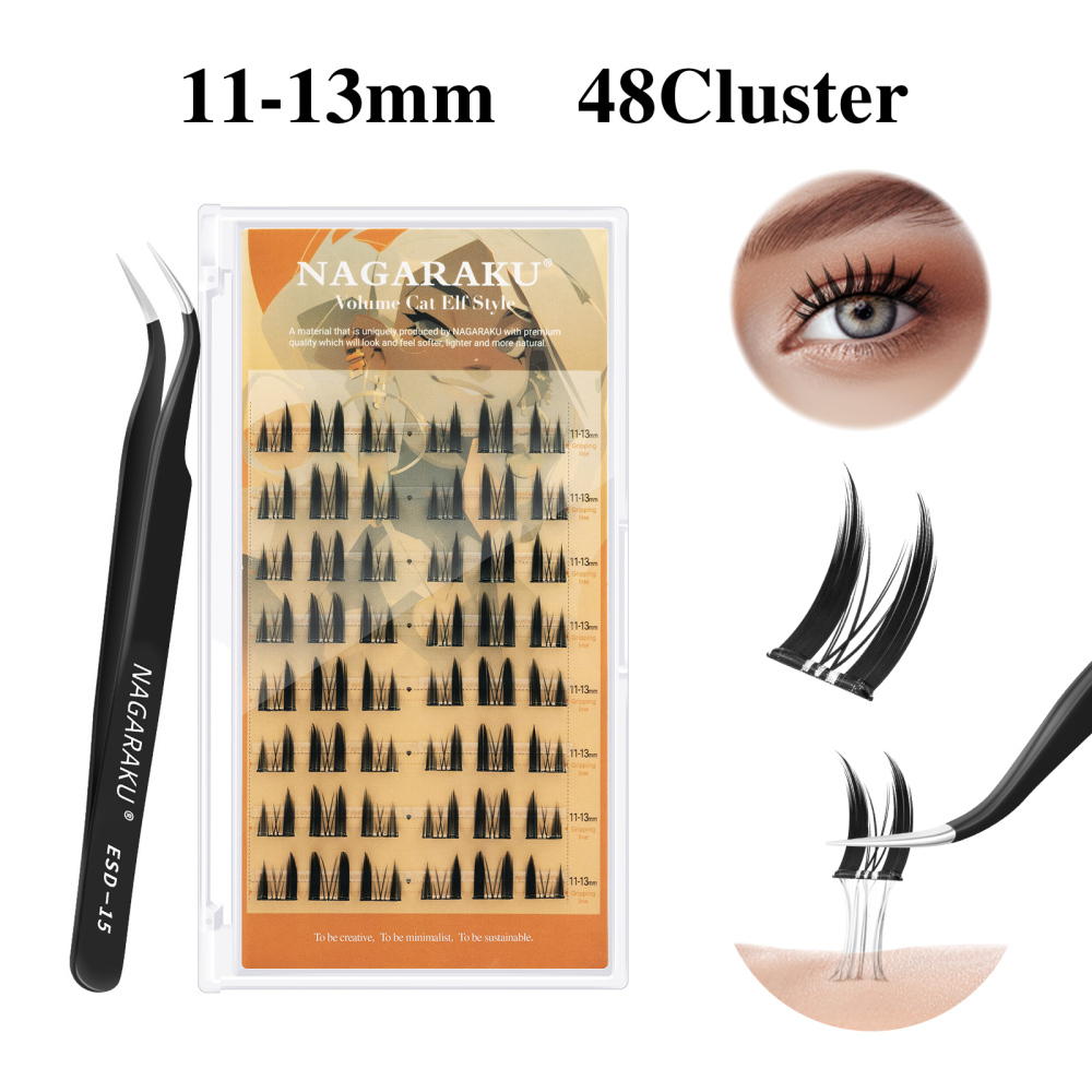 NAGARAKU DIY Grafting Lashes Self Adhesive NO Glue Needed Cluster Lash