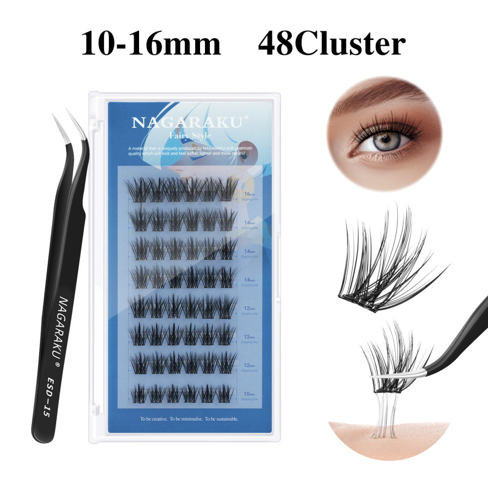 NAGARAKU DIY Grafting Lashes Self Adhesive NO Glue Needed Cluster Lash