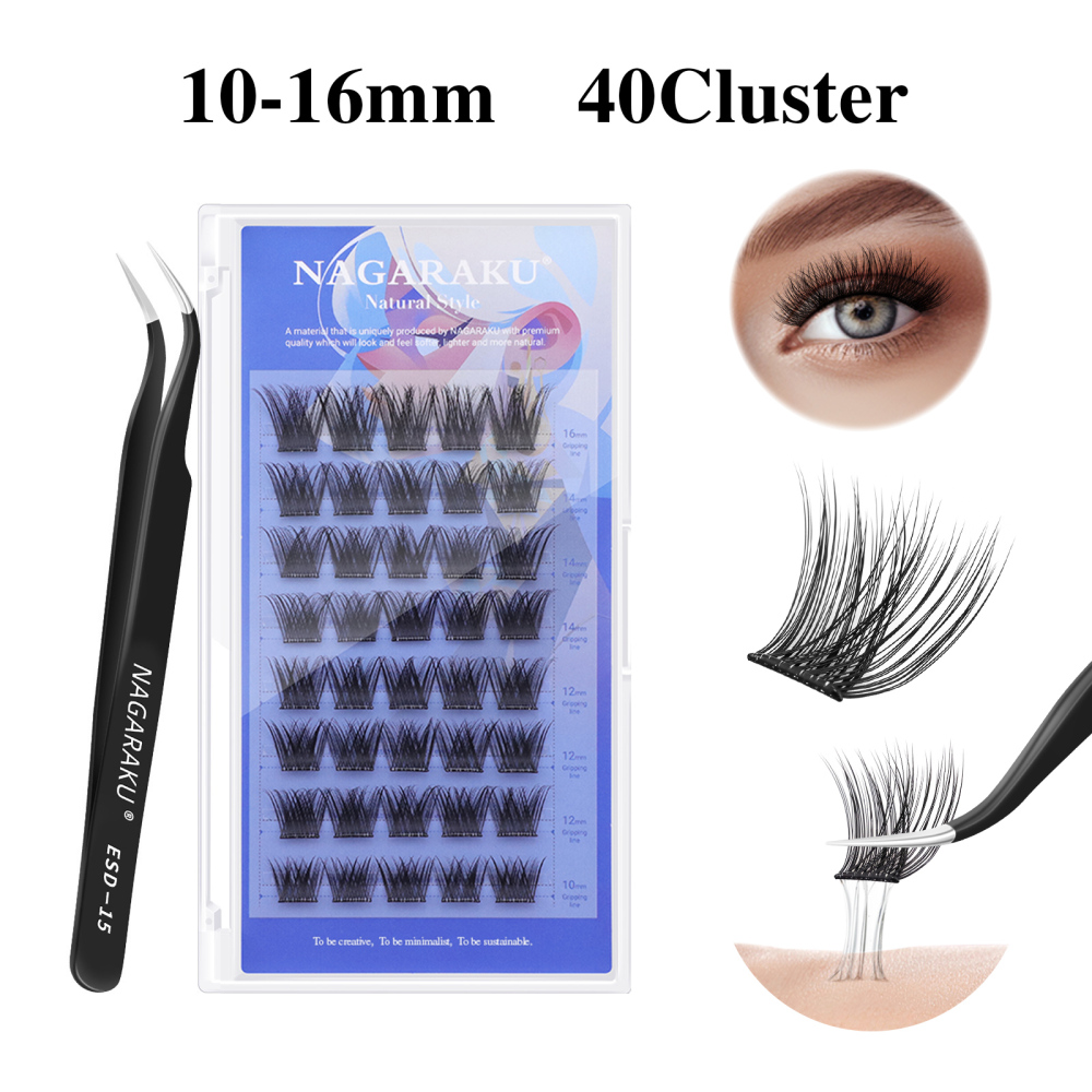 NAGARAKU DIY Grafting Lashes Self Adhesive NO Glue Needed Cluster Lash