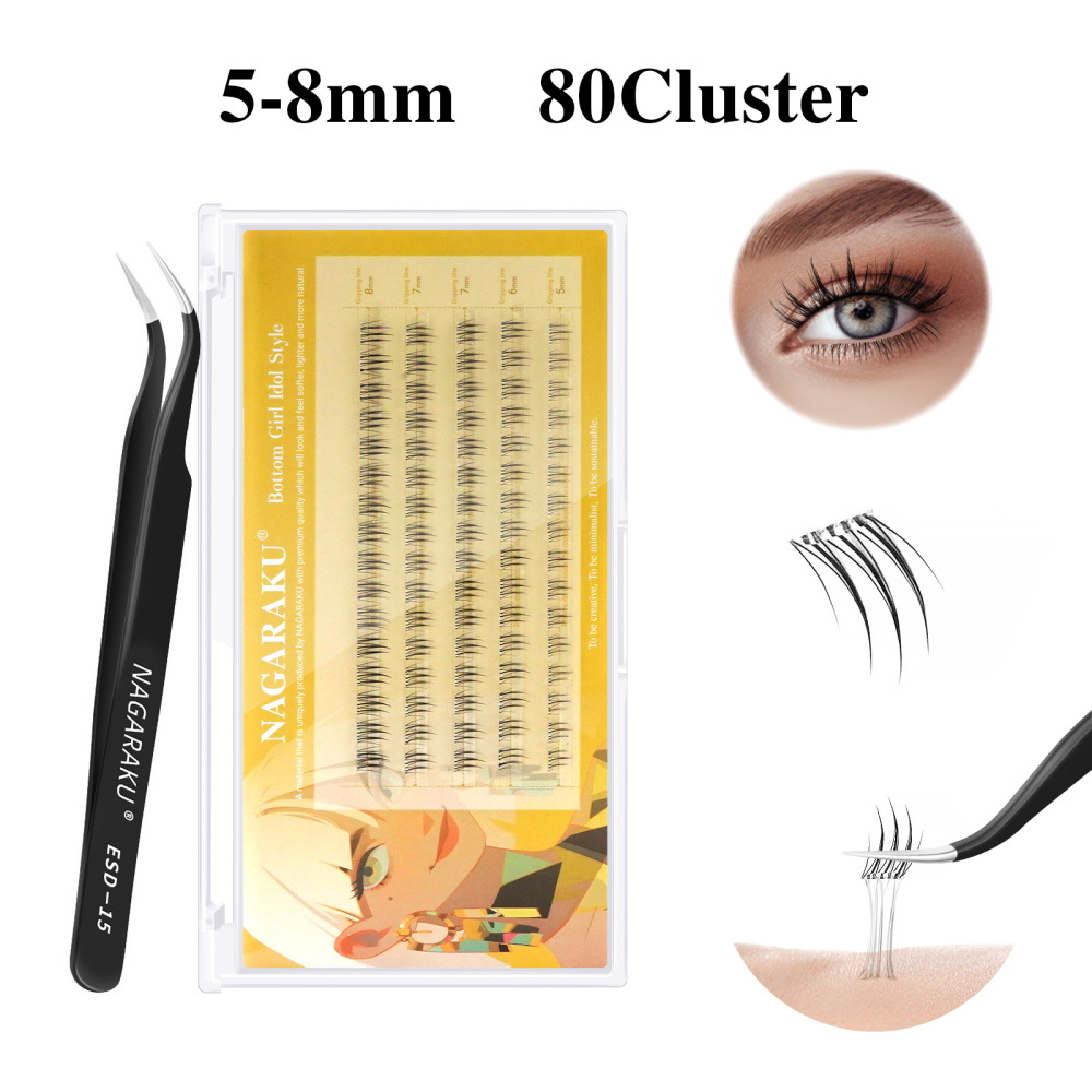 NAGARAKU  Self Adhesive DIY Cluster Lashes Tweezers Included