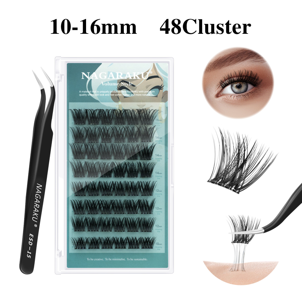 NAGARAKU DIY Grafting Lashes Self Adhesive NO Glue Needed Cluster Lash