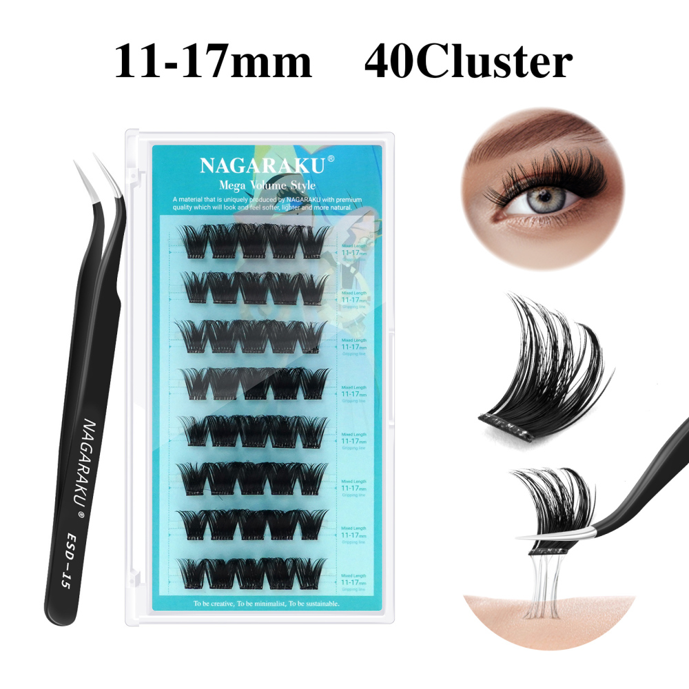 NAGARAKU  Self Adhesive DIY Cluster Lashes Tweezers Included