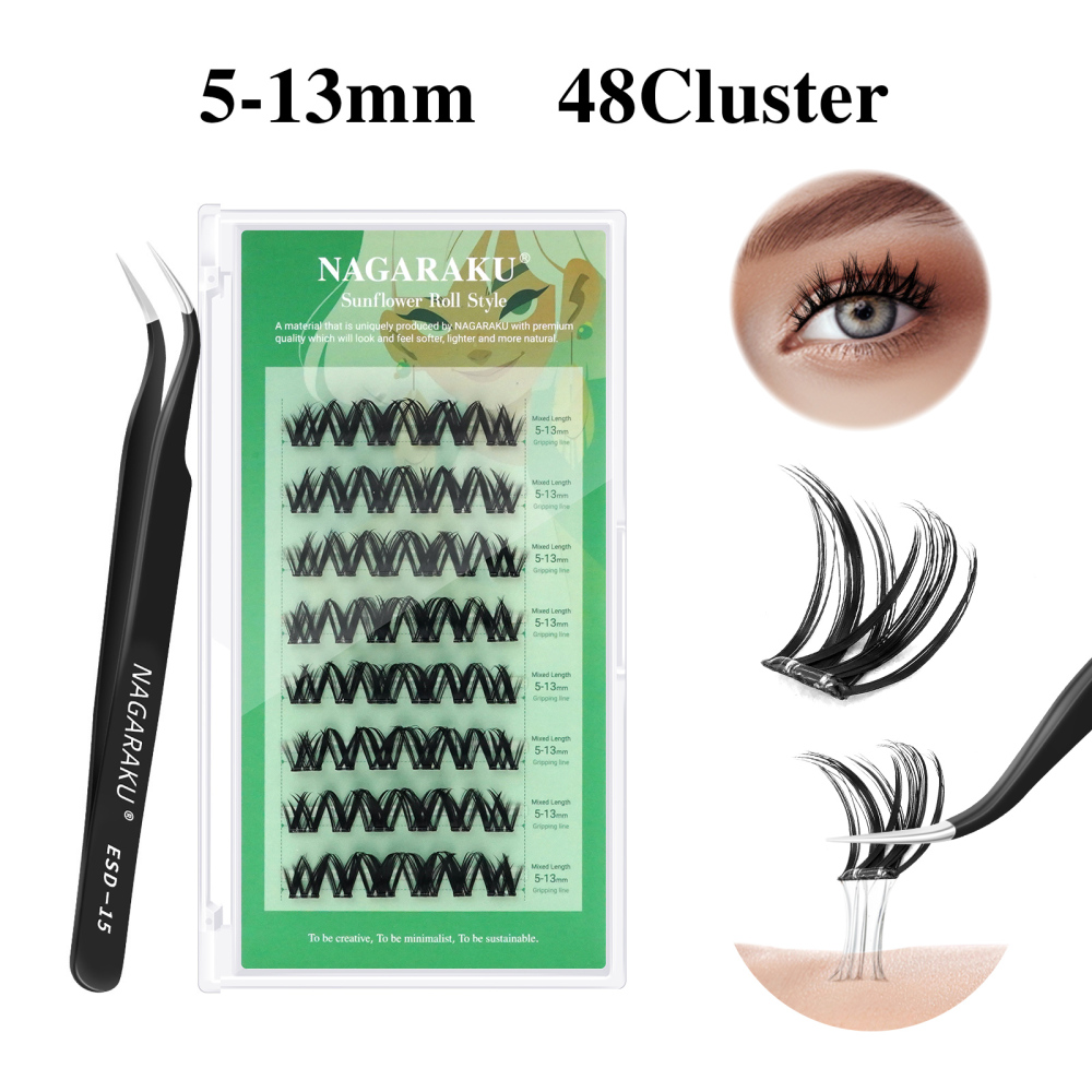 NAGARAKU  Self Adhesive DIY Cluster Lashes Tweezers Included
